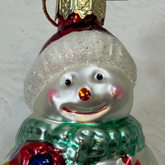 VTG Snowman Hand Blown Glass Glitter Christmas Tree Ornament 2"x3.25" - Picture 6 of 10